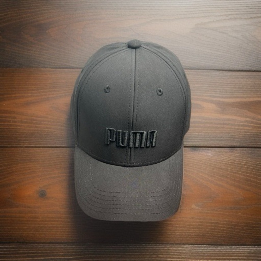 PUMA Stretch Fitted Hat Black L/XL Lightweight Embroidered Logo Vented Holes